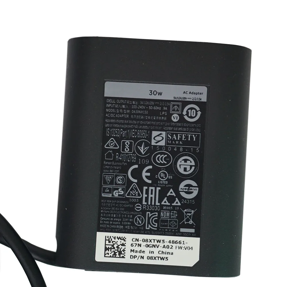 Оригинальные для Dell 30 Вт USB-C HA30NM150 DA30NM150 0F17M7 08XTW5 Latitude 11 5000 5175 7275 XPS 12 9250 адаптер