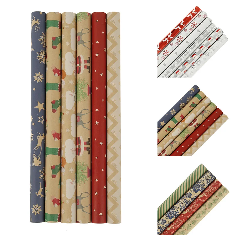 6 шт. напечатанная подарочная упаковка крафт бумага Цветочная оберточная рулон