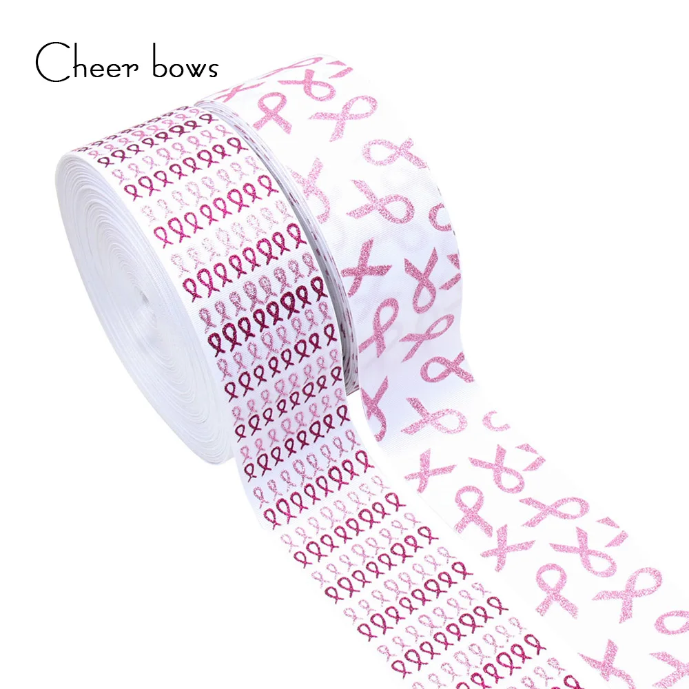 

Cheer bow 75mm Grosgrain Ribbon Glitter Pink AIDS Printed Ribbon DIY Hair bows Materials Festival Party Decoration Gifts Packing