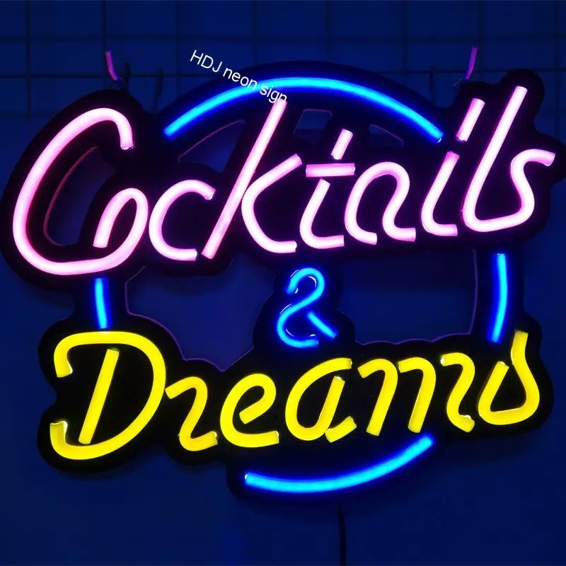 

Cocktails and Dreams Logo Custom LED Letter Neon Sign Wall Decor For Beer Bar Store Pub Club Nightclub Decorative Light