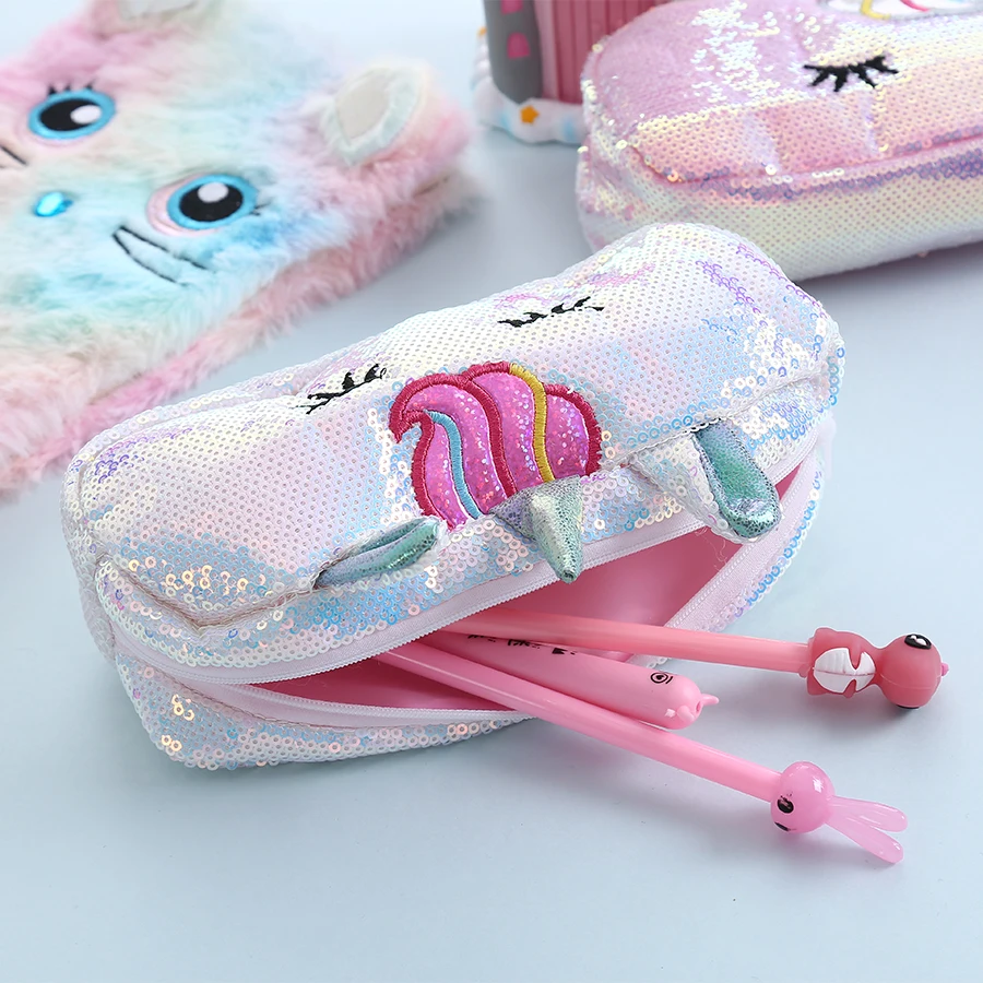 Косметический чехол с блестками и единорогом органайзер для макияжа вышивкой