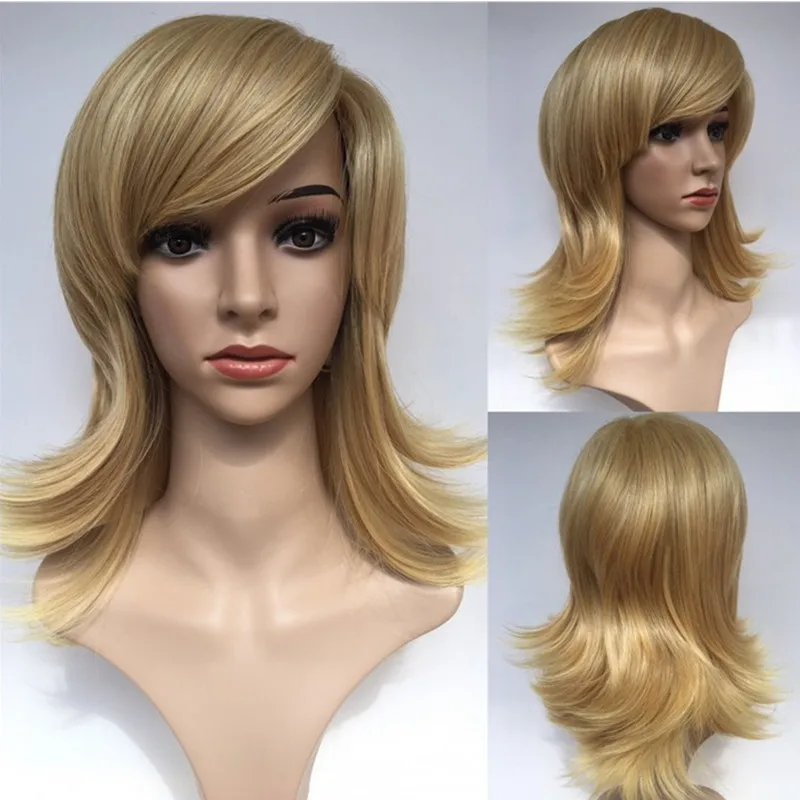 Pervado волосы длина плеча свободная волна красновато-коричневый парики с бахромой