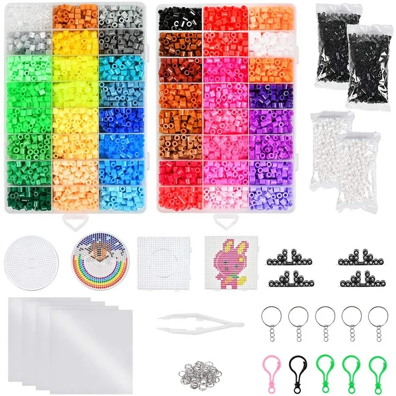 

12800 Children's Iron Beads, with Square and Round Bead Nail Plates, Tweezers and Ironing Paper, Suitable for DIY Crafts
