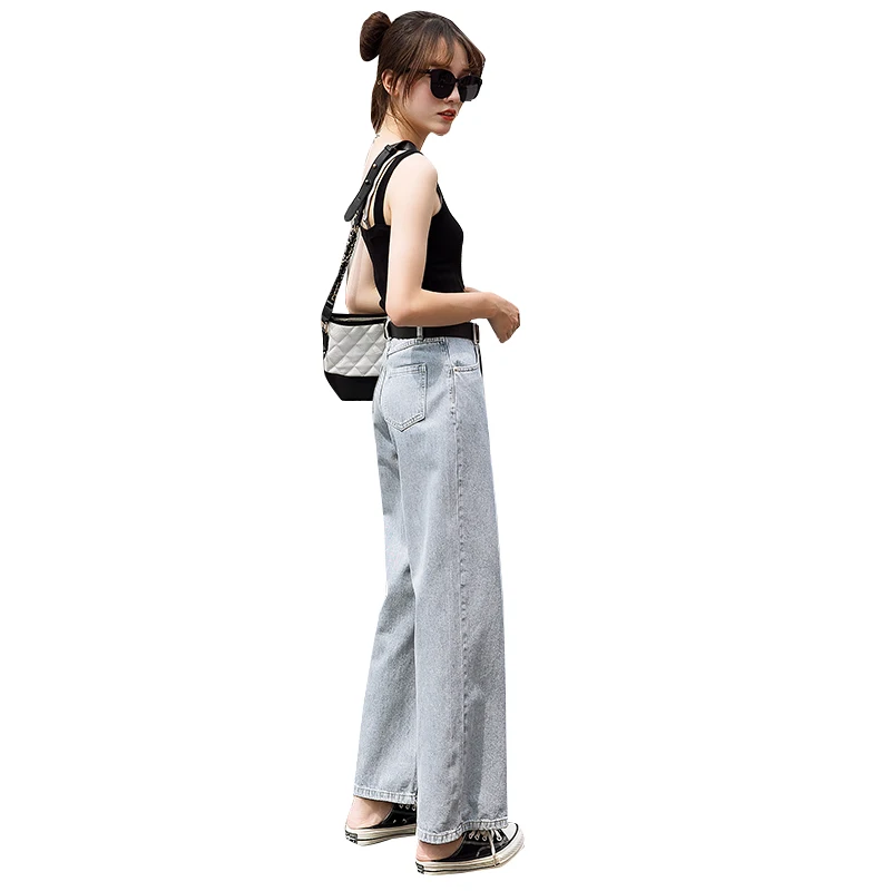 

Vintage women High waist jeans Summer thin loose wide leg jeans Light blue high street Denim pants casual pants