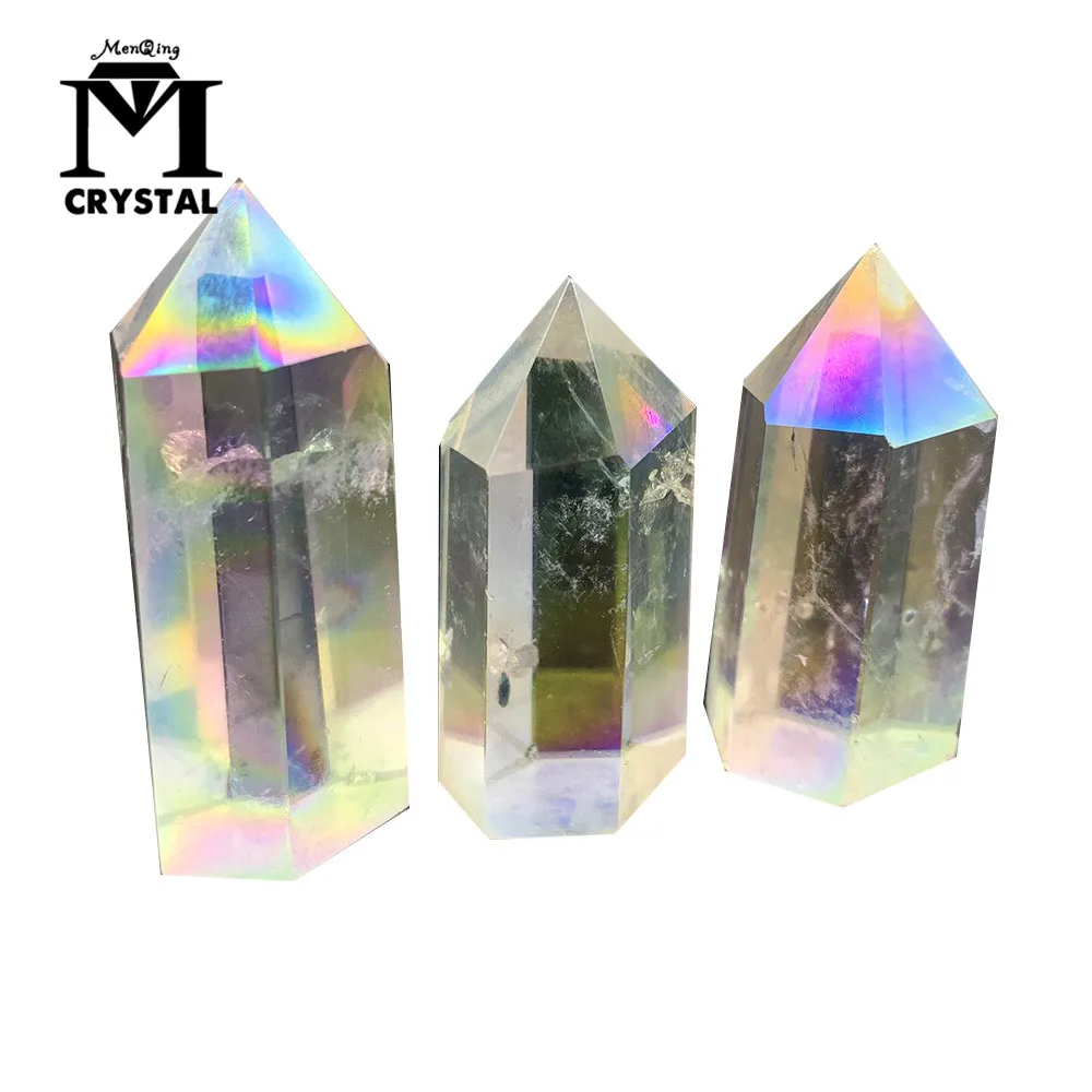 

Natural White Crystal Column Electroplate color Crystal Point Mineral Ornament Healing Wand Family Home Decoration DIY Gift