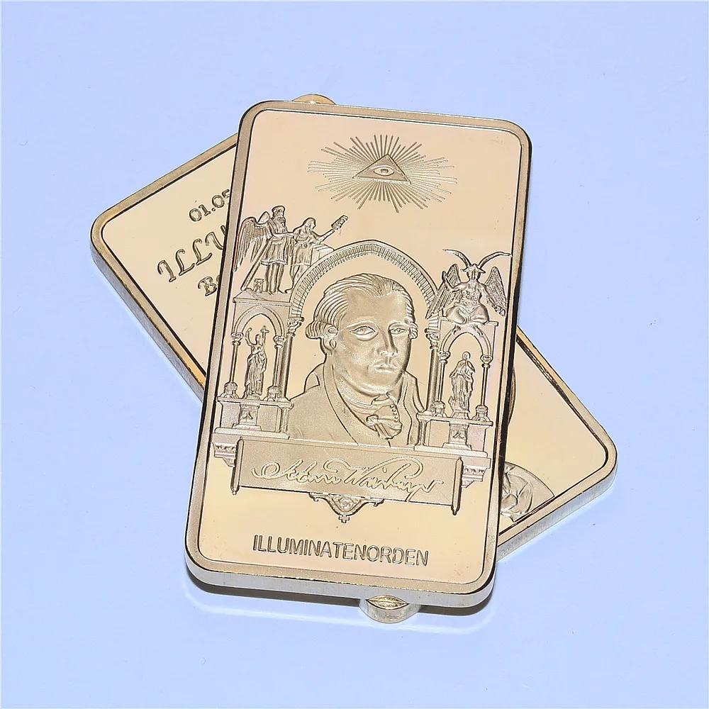 Редкая подсветка масонский френмасон бар 24k золотой плакированный слиток 30