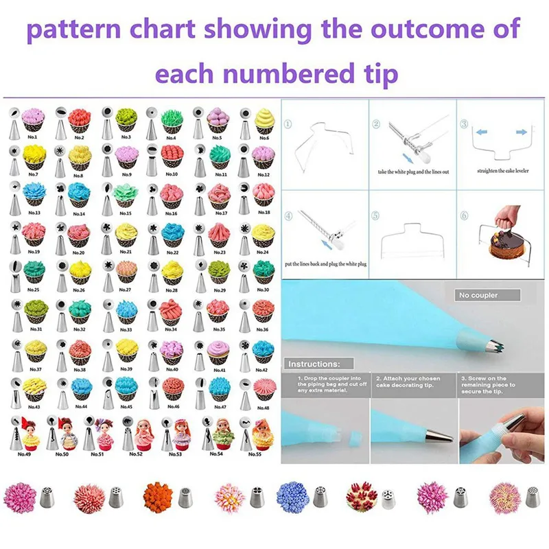 

Cake Decorating Set 137 Pcs/set Stainless Pastry Nozzles Cake Turntable Set Confectionery Bag Baking Tools For Cakes