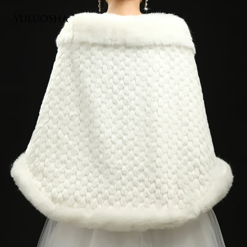 YULUOSHA 2020 Wool Shawl Bride Autumn Winter Warm Imitation Rabbit Fur Wedding Synthetic Leather Cape White | Свадьбы и торжества