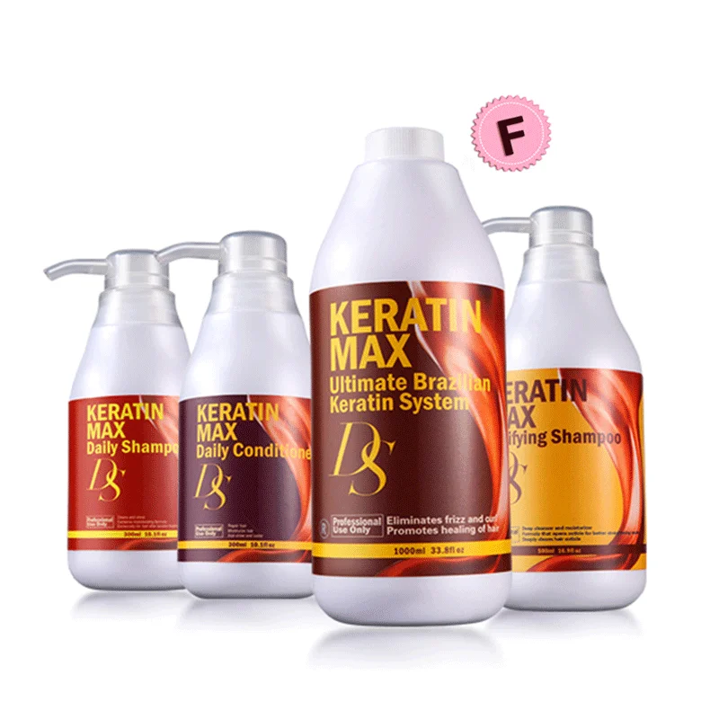 Free Formalin 1000ml DS Max Brazilian Keratin Treatment Straighten and Repair Hair+Purifying Shampoo+ Daily Shampoo+Conditioner