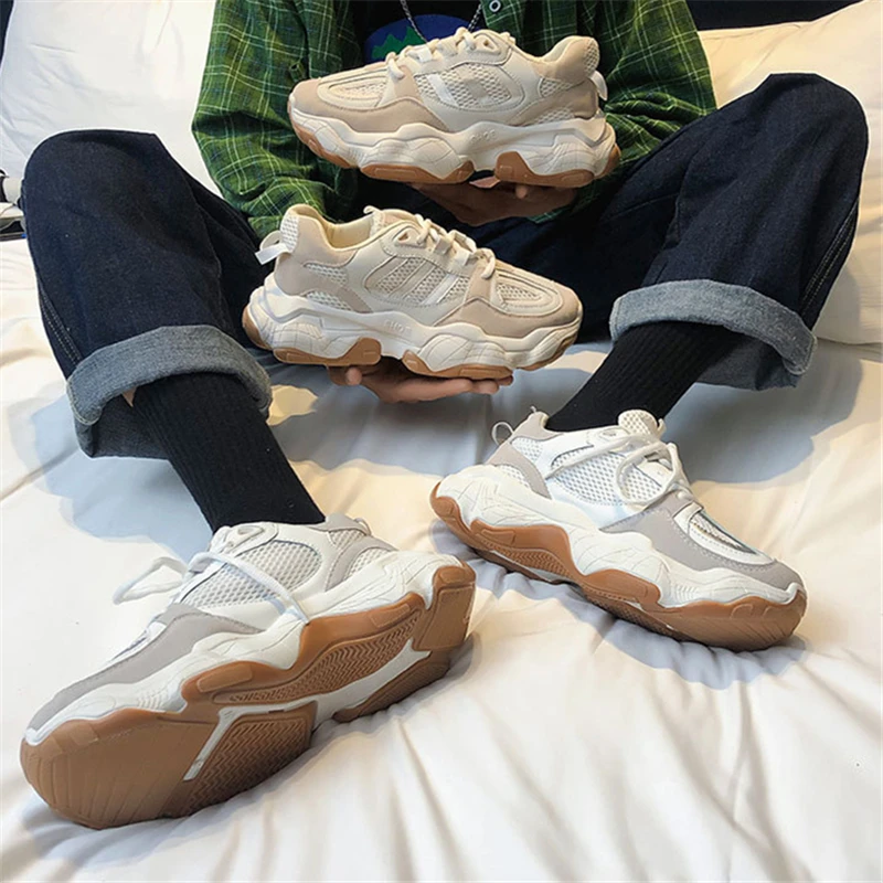 

Trendy Platform Sneakers Men's Casual Shoes Comfortable Man Breathable Mesh Vulcanized Shoes Rubber Jogging Shoes Male 2021 New