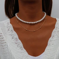 new big round imitation pearl double layer femme choker luxury big round pearl party necklace for women trend pearl choker gift
