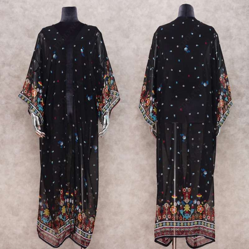 Пляжные блузки 2021 пикантные открытые черная туника с пуговицами на груди