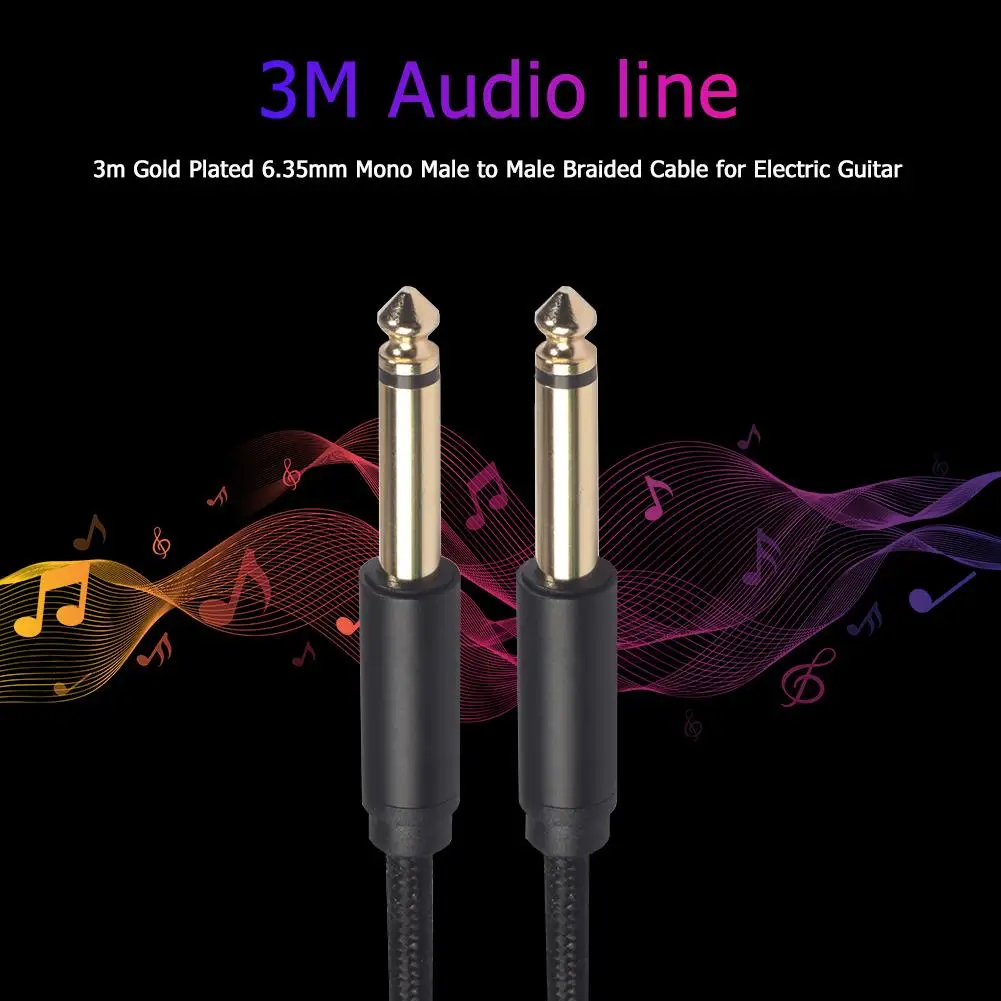 Моно аудио кабель 3 м 6 35 мм папа 1/4 дюйма с оплеткой корпус из алюминиевого сплава
