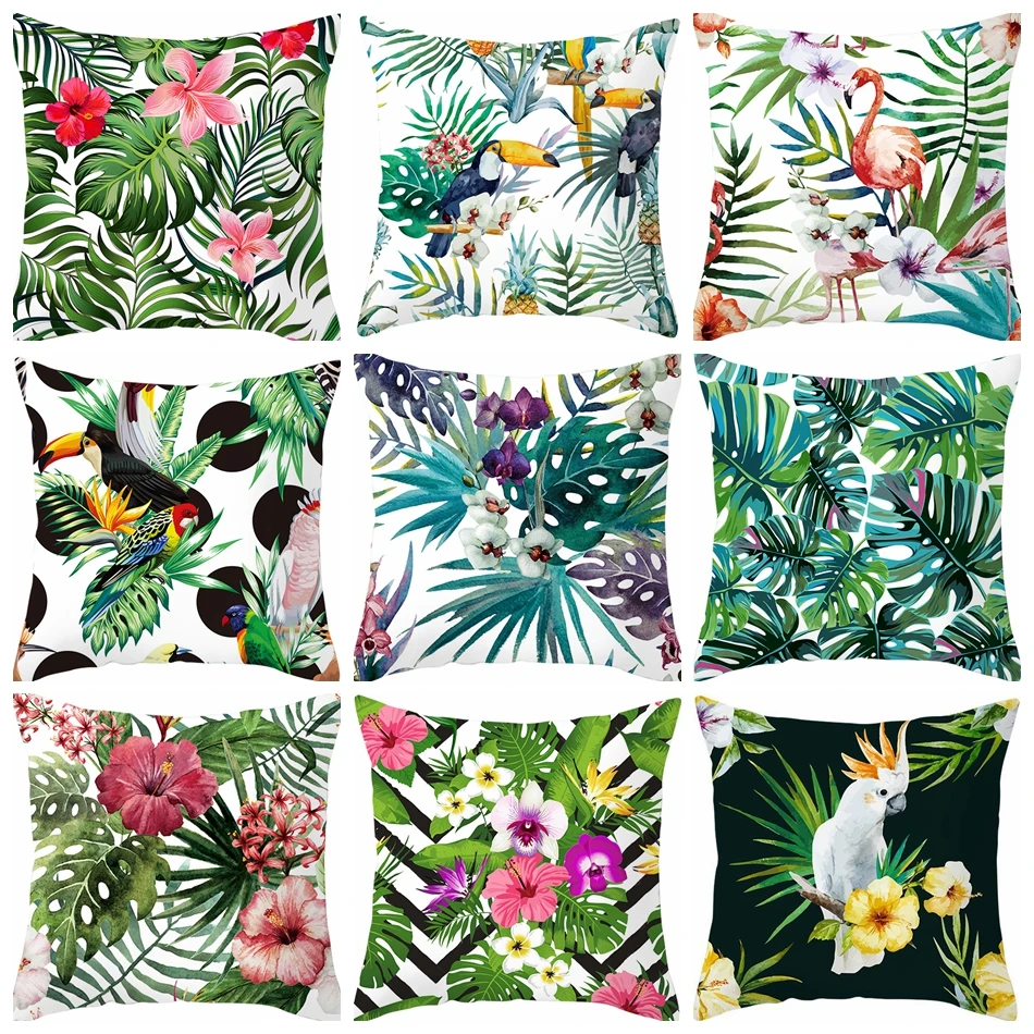 Наволочка с рисунком растений и цветов 45x45 см|Наволочки| |