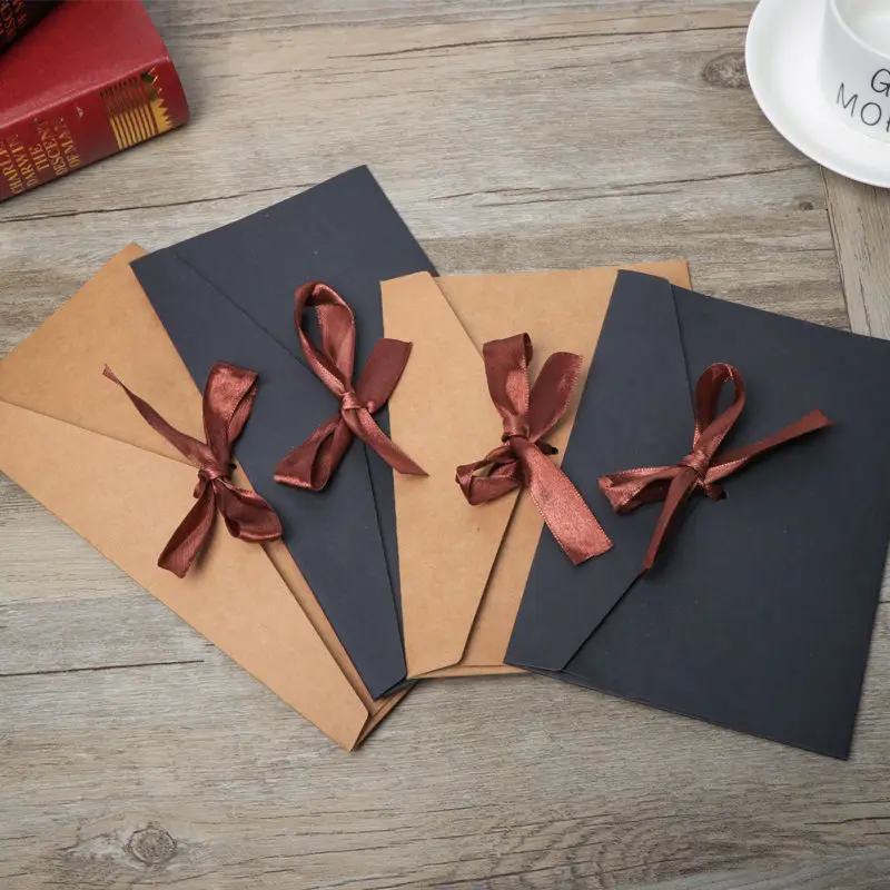 

5pcs Kraft Paper Envelope Retro Simple Ribbon Pure Color Blank Envelope Romantic Love Letter Gift Envelope Invitation Letter
