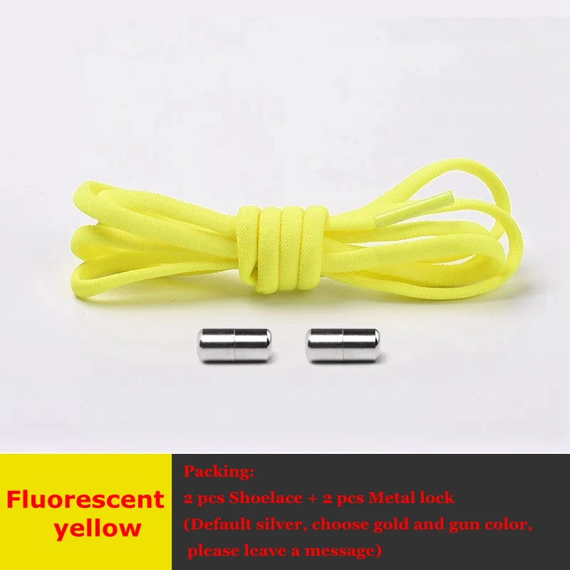 Fluorescent yellow Круглые эластичные шнурки без шнурков, шнурки для обуви для детей и взрослых, шнурки для ленивых, металлические шнурки для быстрой обуви унисекс, 1 пара - Цвет: Fluorescent yellow