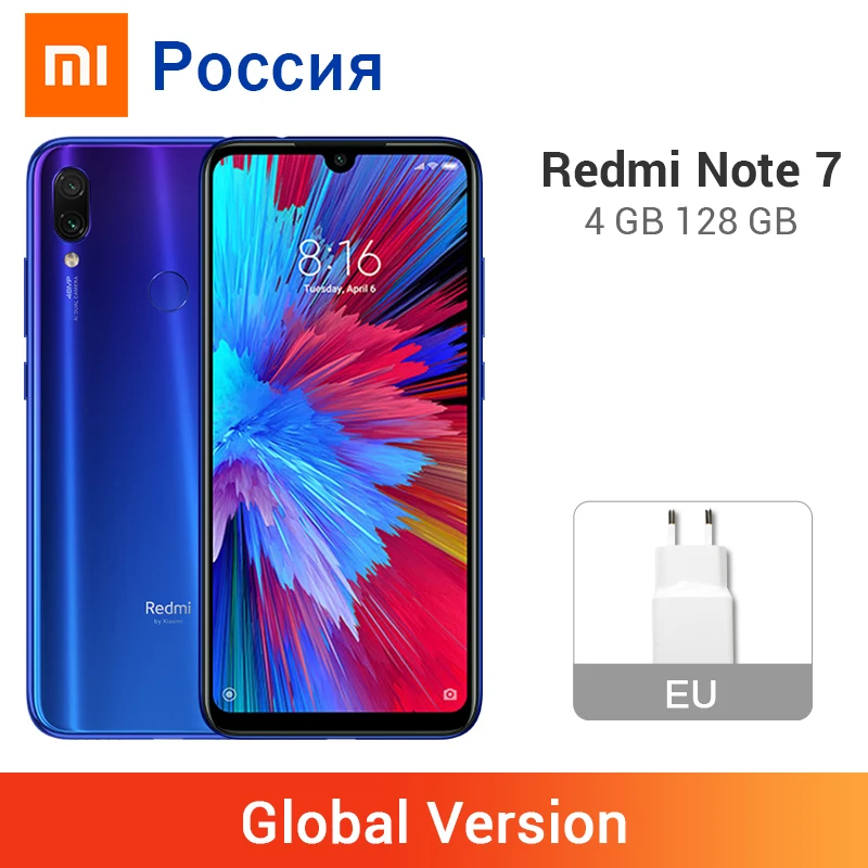 Xiaomi Redmi Note 7 с глобальной версией 4 Гб 128 ГБ Восьмиядерный мобильный телефон Snapdragon