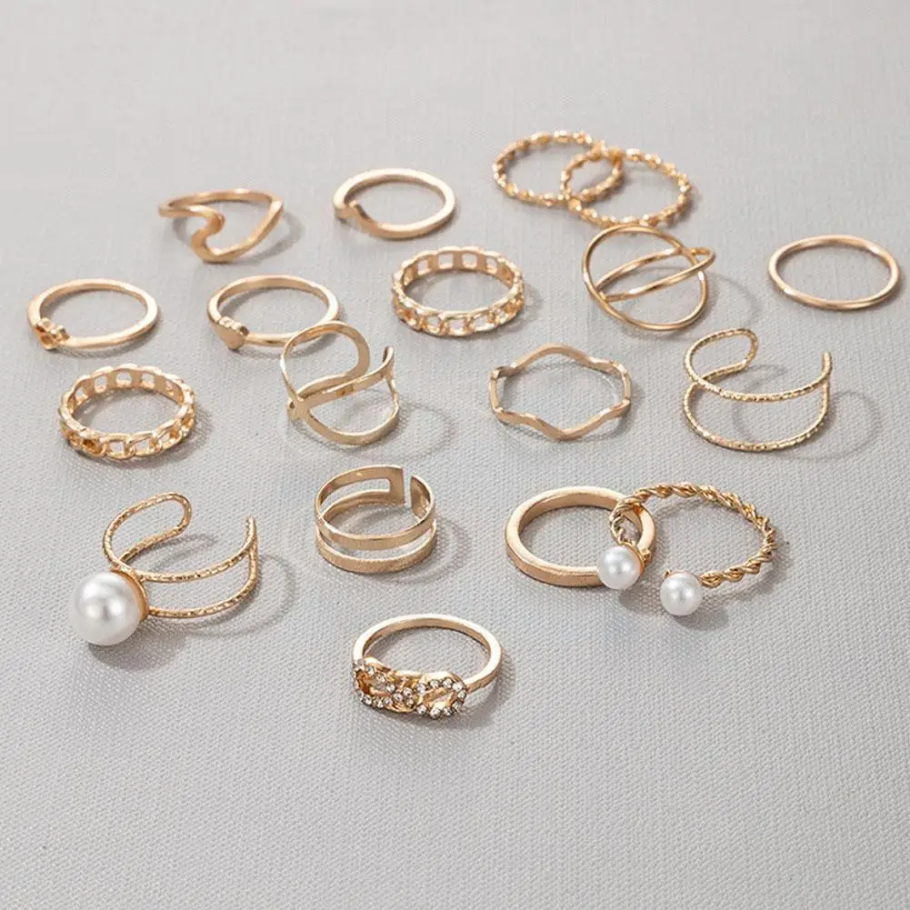 

19pcs/set Bohemian Vintage Finger Rings Kits Punk Pearl Geometry Rings Korean Women Masculino Party 2021 Female Jewelry Gif V4l8