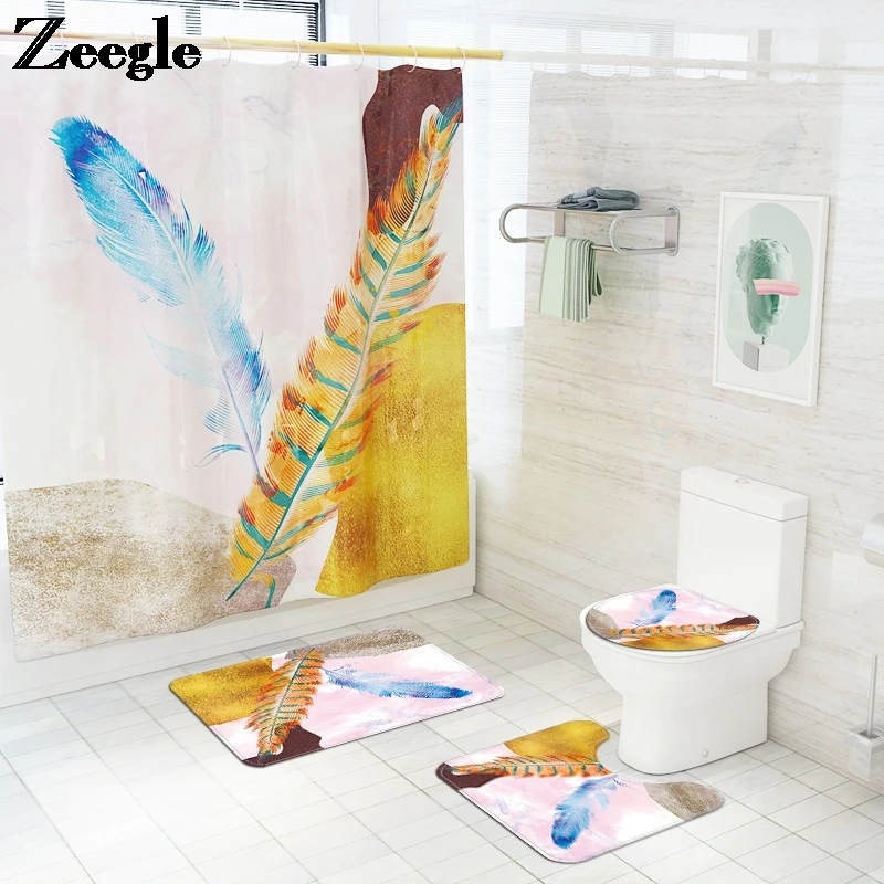 

Современный скандинавский стиль, домашний декор, ковер для ванной комнаты, коврик с абстрактным принтом перьев, набор ковриков для ванной с ...