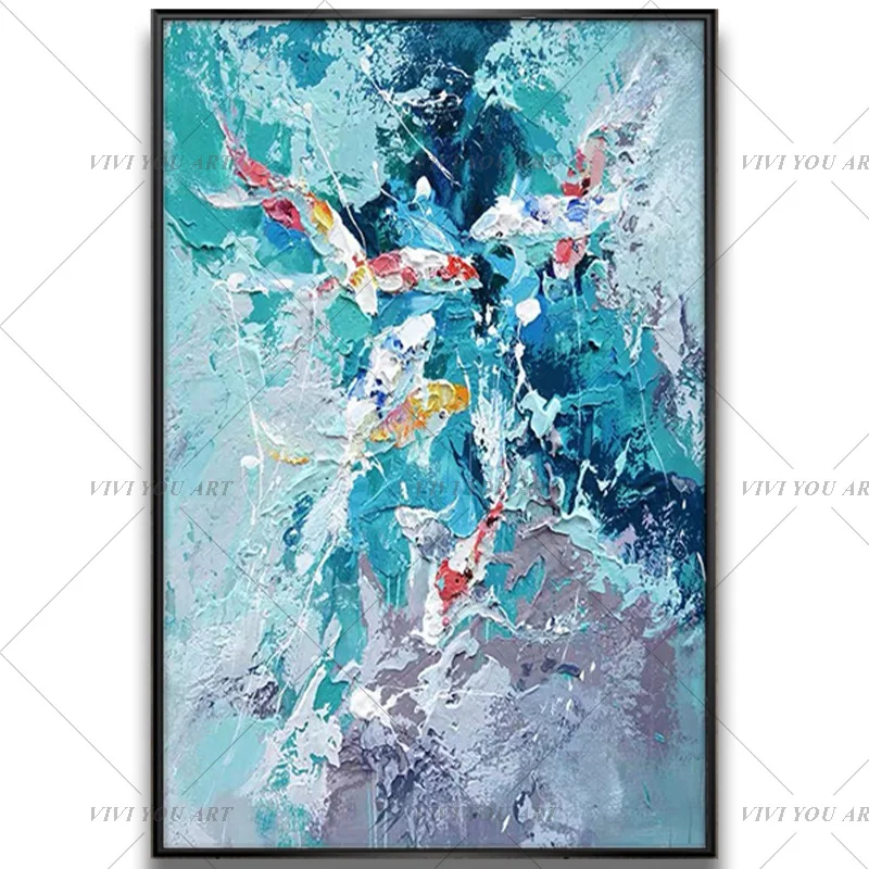 

100% Handmade Thick Frameless Classic Oil Paintings Decoration Picture Oil Painting On Canvas Wall Decor Fish Paintings