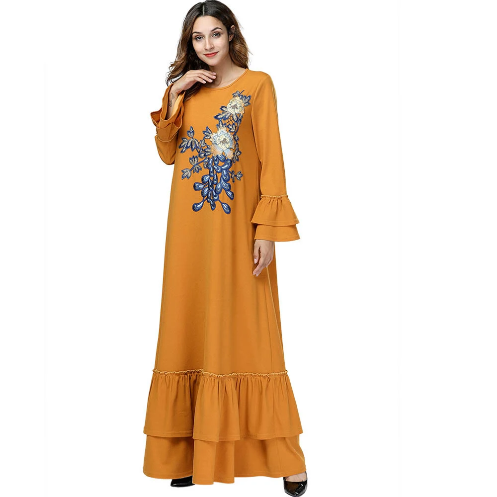 Мусульманское платье абайя для женщин с рюшами Elbise jilbah Jubah ОАЭ Турция Исламская