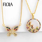 FLOLA золотое покрытие Бабочка ожерелье для женщин насекомых CZ цепь цветов радуги ожерелье Pandant циркония длинное ожерелье de moda nkep63