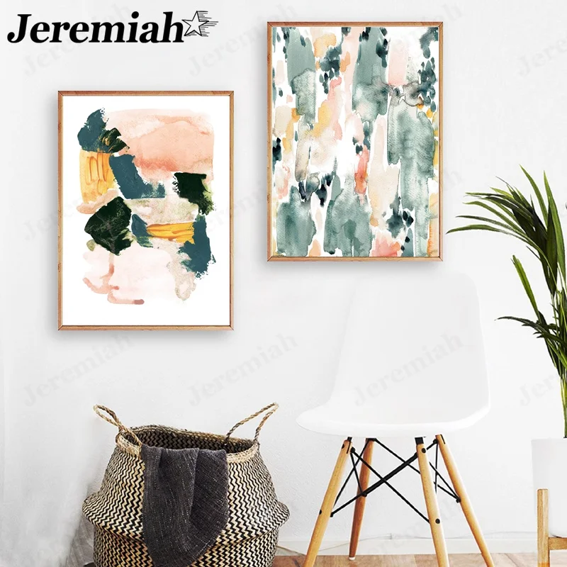 

Modern Abstract Color Block Canvas Painting Simple Pink Poster Printing Wall Art Nordic Home Room Decoration Accessories