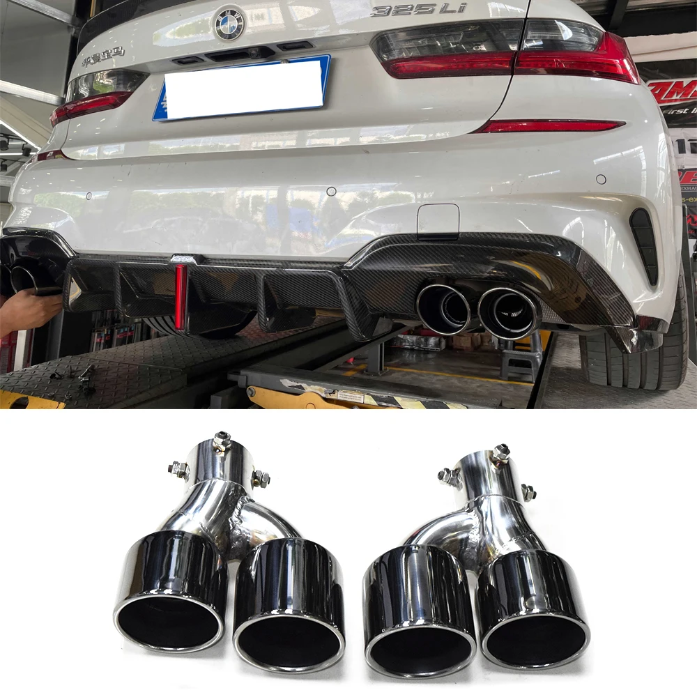 

1 Pair Stainless Steel Exhaust Tip Carbon Fiber Car Exhaust Pipe BMW G20 G21 330i 325i 2020 Muffler Tip Tailpipe 63mm Nozzle