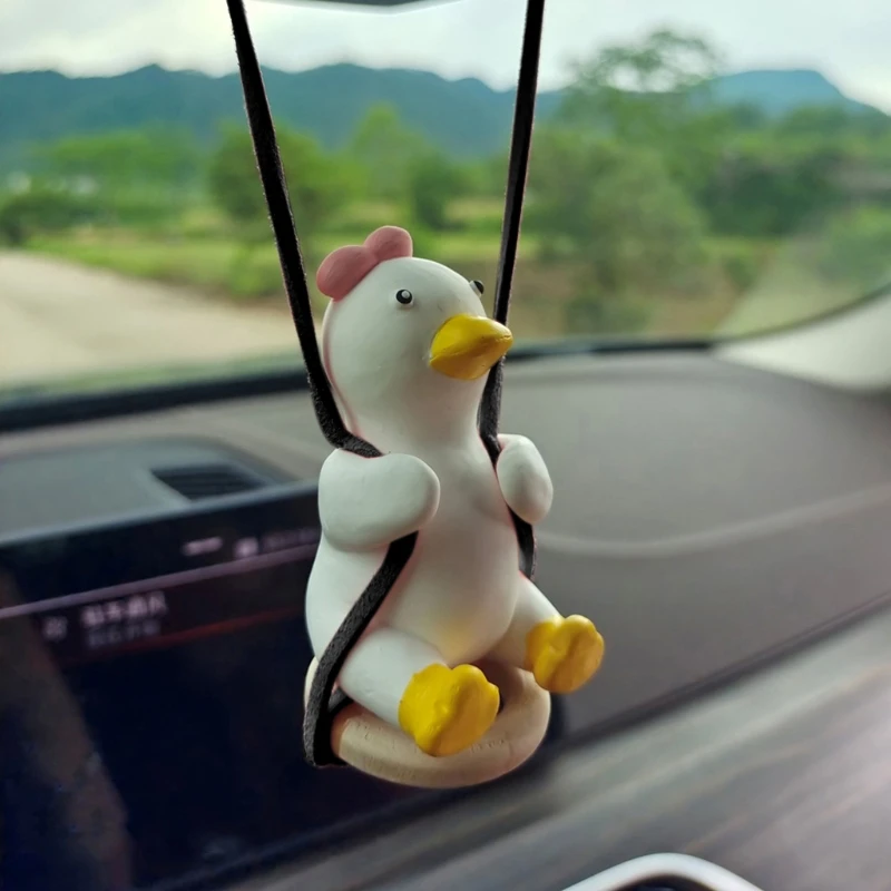 

Cute Little Duck Car Pendant Decoration Swing Sitting Hanging Flying Interior Accessories Rearview Mirrors