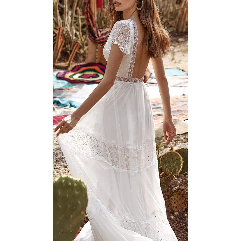 Женское длинное пляжное платье Ordifree прозрачное белое кружевное Макси-Платье на