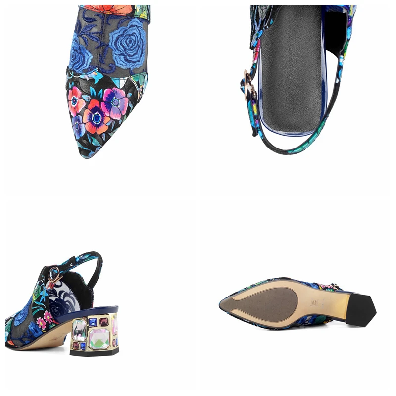 

ORCHALISA New 2021 Women Sandals Crystal Square Toe Thick Heels Elegant Colorful Ethnic Flower Embroider Size 34-43 Summer A4049