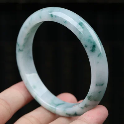 

Natural Burmese Jadeite 54-64mm Light Blue Flower Bracelet Elegant Princess Jewelry Best Gift