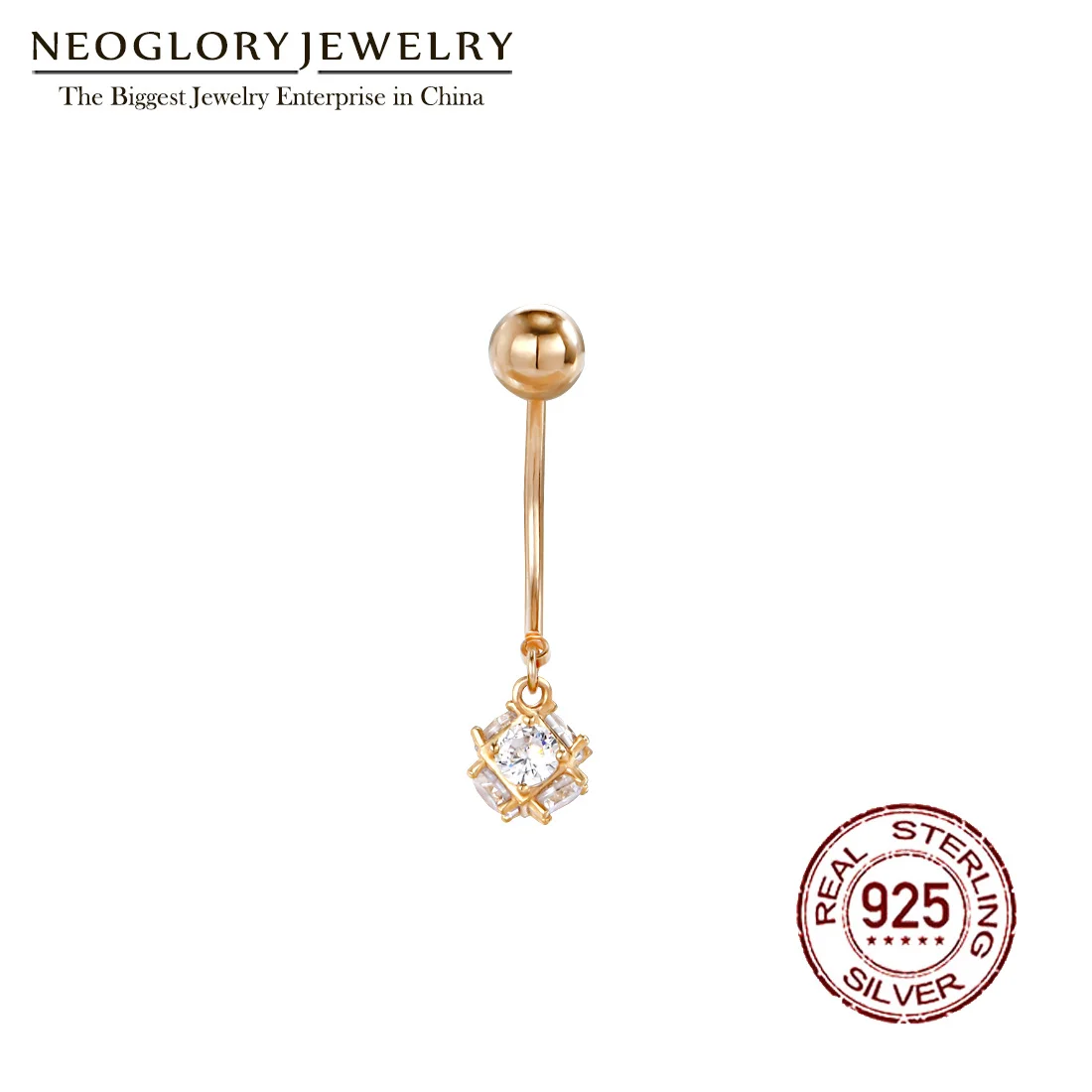 Серебряное циркониевое кольцо Neoglory S925 с квадратным пупком для женщин пирсинг