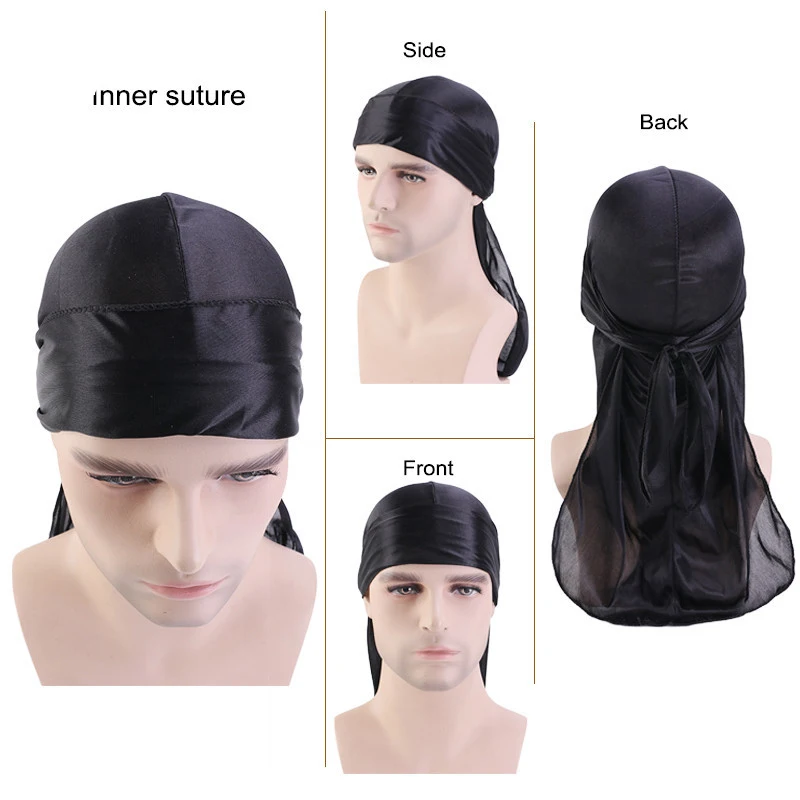 

Fashion Men's Sparkly Silk Durag Bandana Headwear Bright Color Wide Doo Rag Bonnet Polyester Cap Comfortable Sleeping Hat