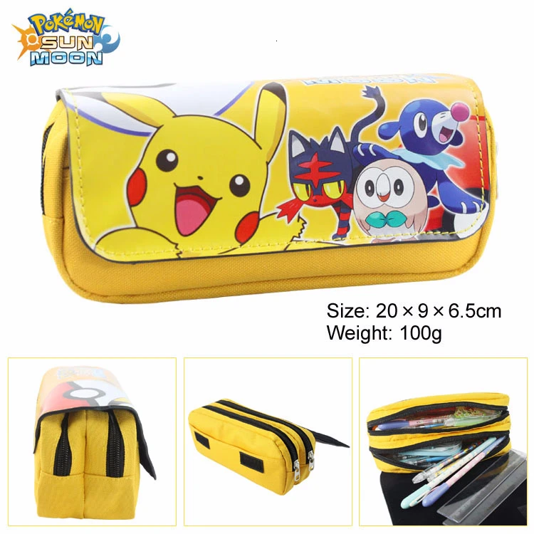 Чехол-карандаш Kawaii Pokemon Pikachu для девочек, вместительный Многофункциональный милый школьный Чехол-карандаш на молнии для офиса и школы