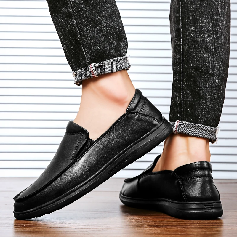 

Men's Genuine Leather Shoes New Soft Business Casual Black Man Dress Leather Shoes men Loafer Shoes Leisure Mens moccasins