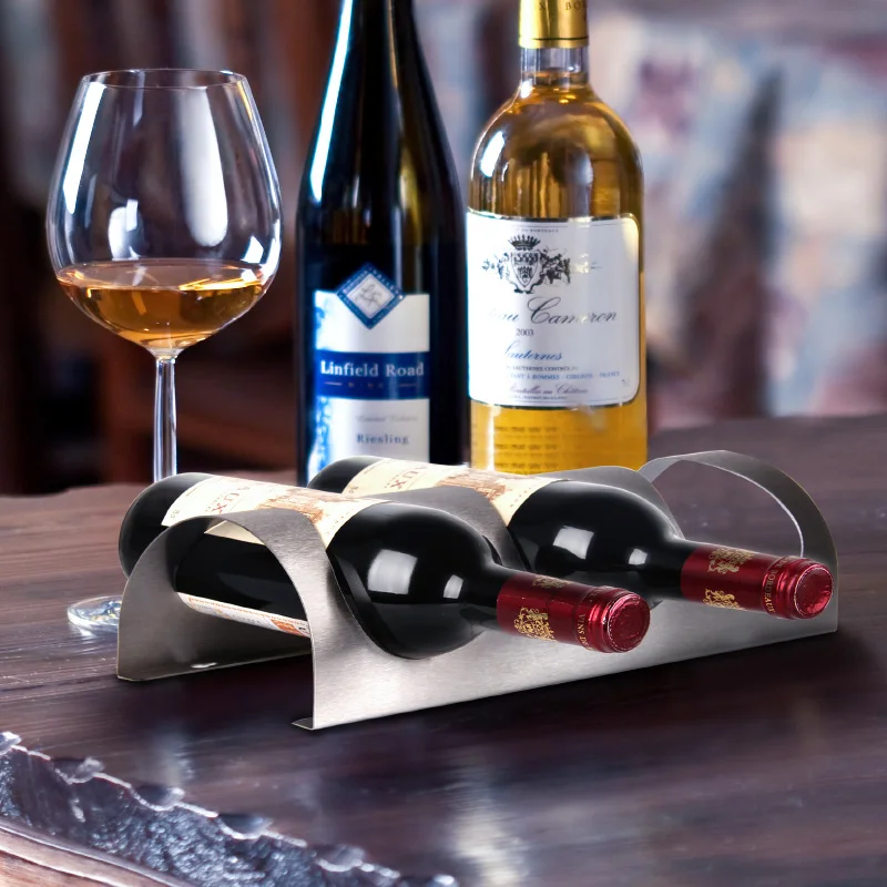 

Stainless Steel 3 or 4 Bottle Wall Mounted Wine Rack Simple Style Living Wall Wine Bottle Storage Rack Creative Wine Frame