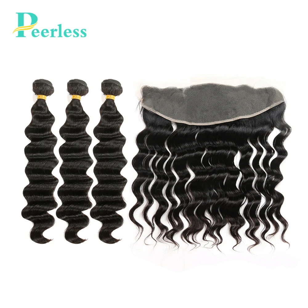 Необработанные перуанские волосы PEERLESS 3 пряди с фронтальной сеткой 13*4