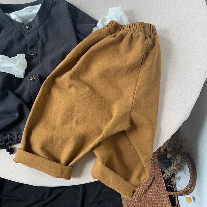 Pants Ankle Length Elastic Waist Loose Solid Cotton New Fashion Comfortable Cute Lovely Simple Spring Auutmn Children Unsiex