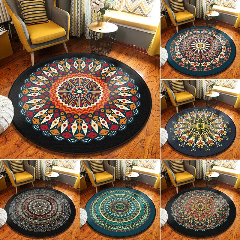 

Ethnic style round carpet floor mat mandala 3d printing coffee table area rug living room soft sofa kids room carpet home custom