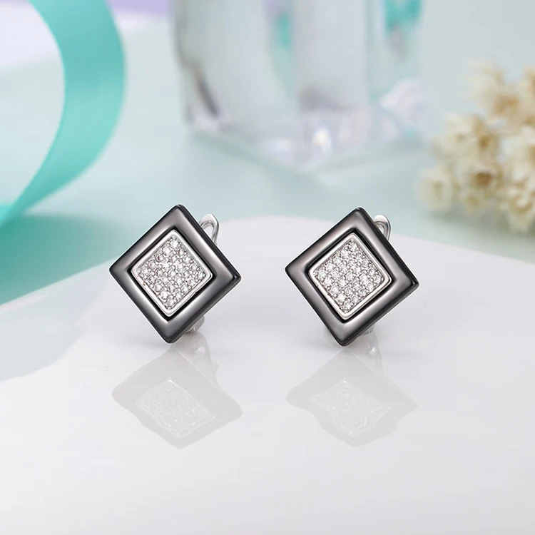 silver black MAIKALE, модные квадратные серьги-гвоздики из керамики, романтические маленькие серьги, золотые, серебряные, циркониевые серьги для женщин, ювелирное изделие, подарки - Окраска металла: silver black
