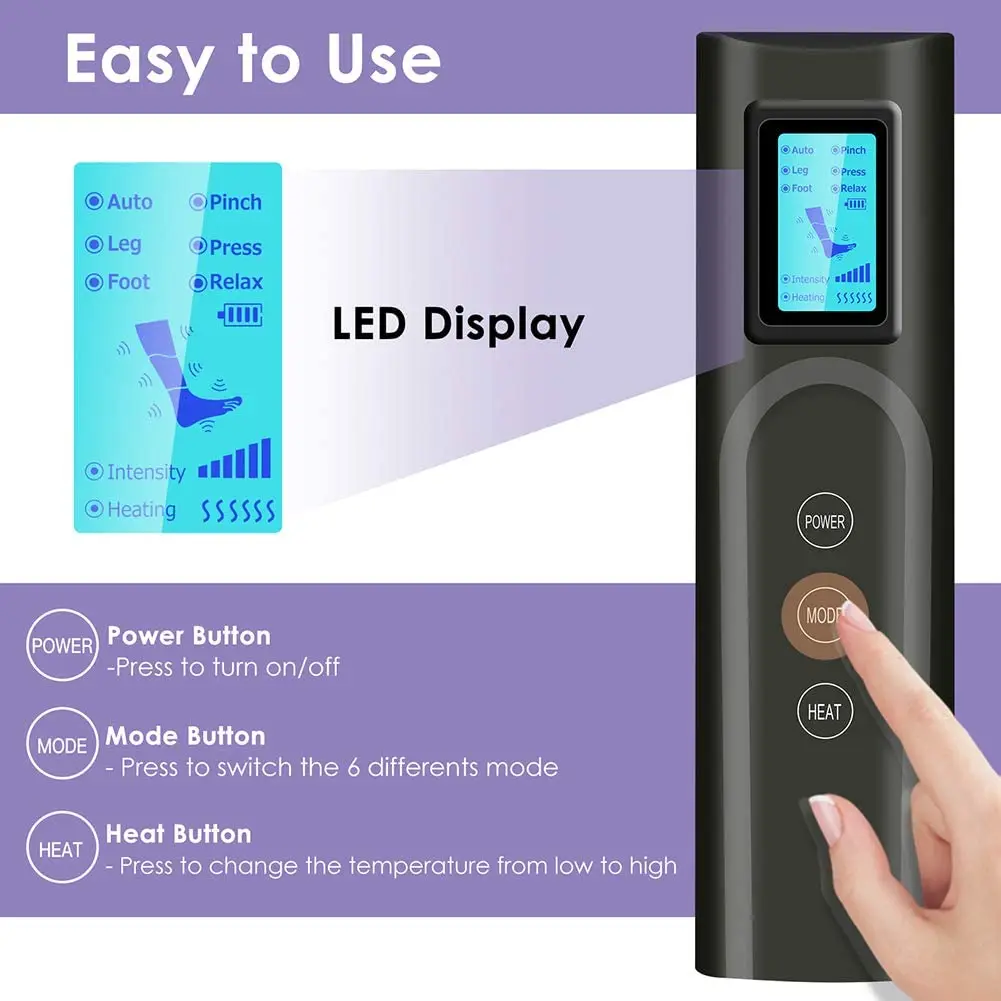 Массажер для ног с 6 режимами 3 интенсивных компрессионных массажа Беспроводная