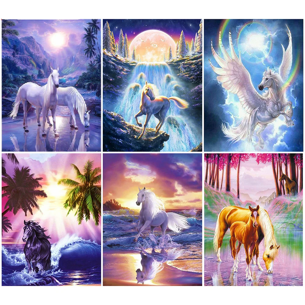 

Pegasus искусственная краска, Белая лошадь, украшение для вышивки крестиком, ручная работа 5D, самодельная краска, домашний декор стен, поделки д...
