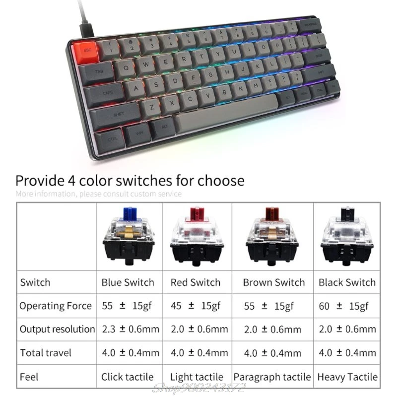 Проводная Механическая клавиатура со светодиодной подсветкой RGB портативная