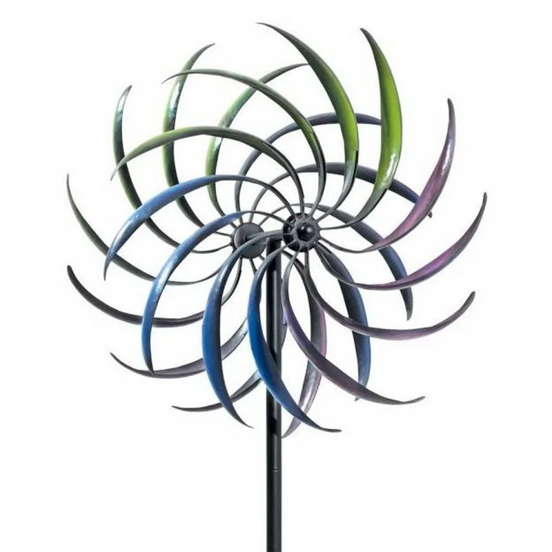 

3 Iron Windmill Decor Garden Decoration Outdoor Public Crafts Double-layer Rotary Plug-in Export Rainbow Flawers Bohemian Yard