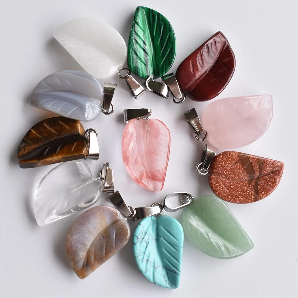 

2020fashion natural Hot Sell stone Assorted Mixed Leaf charms pendants for jewelry making 12pcs/lot Wholesale free shipping