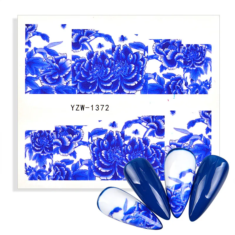 1 шт цветок ногтей Вода Наклейка синий фон цвет переводная наклейка Дерево лист