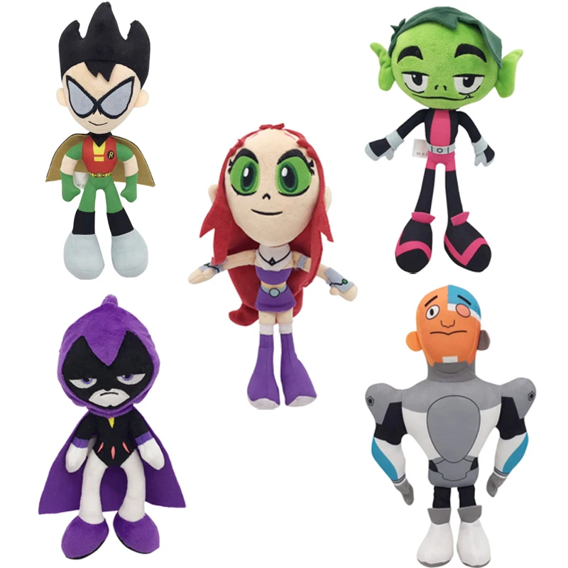 5pcs/ot Movie Teen Titans Go Plush Toys Dolls 25cm Robin Cyborg Starfire Raven Beast Boy Soft Stuffed Plush Toys Kids for Gifts