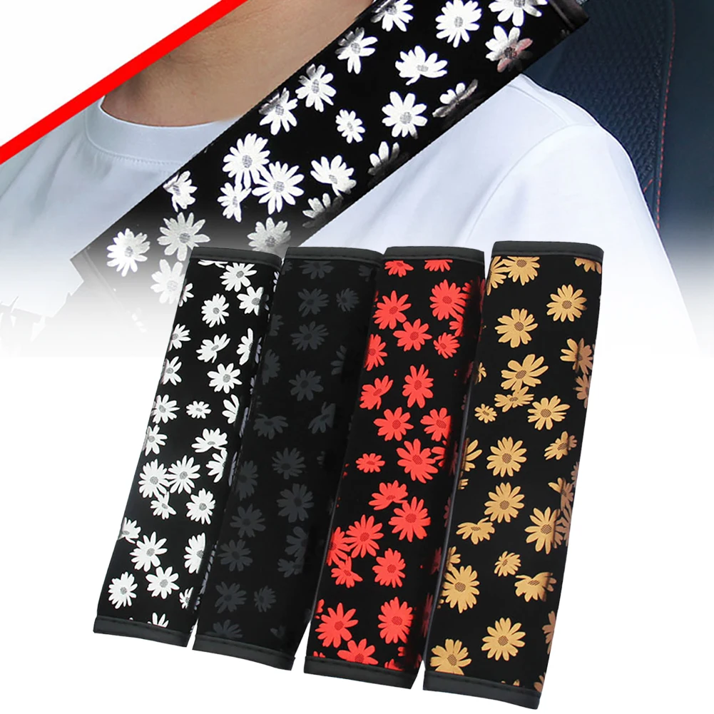 

2Pcs Cover Seat Belt Shoulder Women Pads Protection Cute Chrysanthemum PU Car Sefety Seat Belt Car Interior Accessories