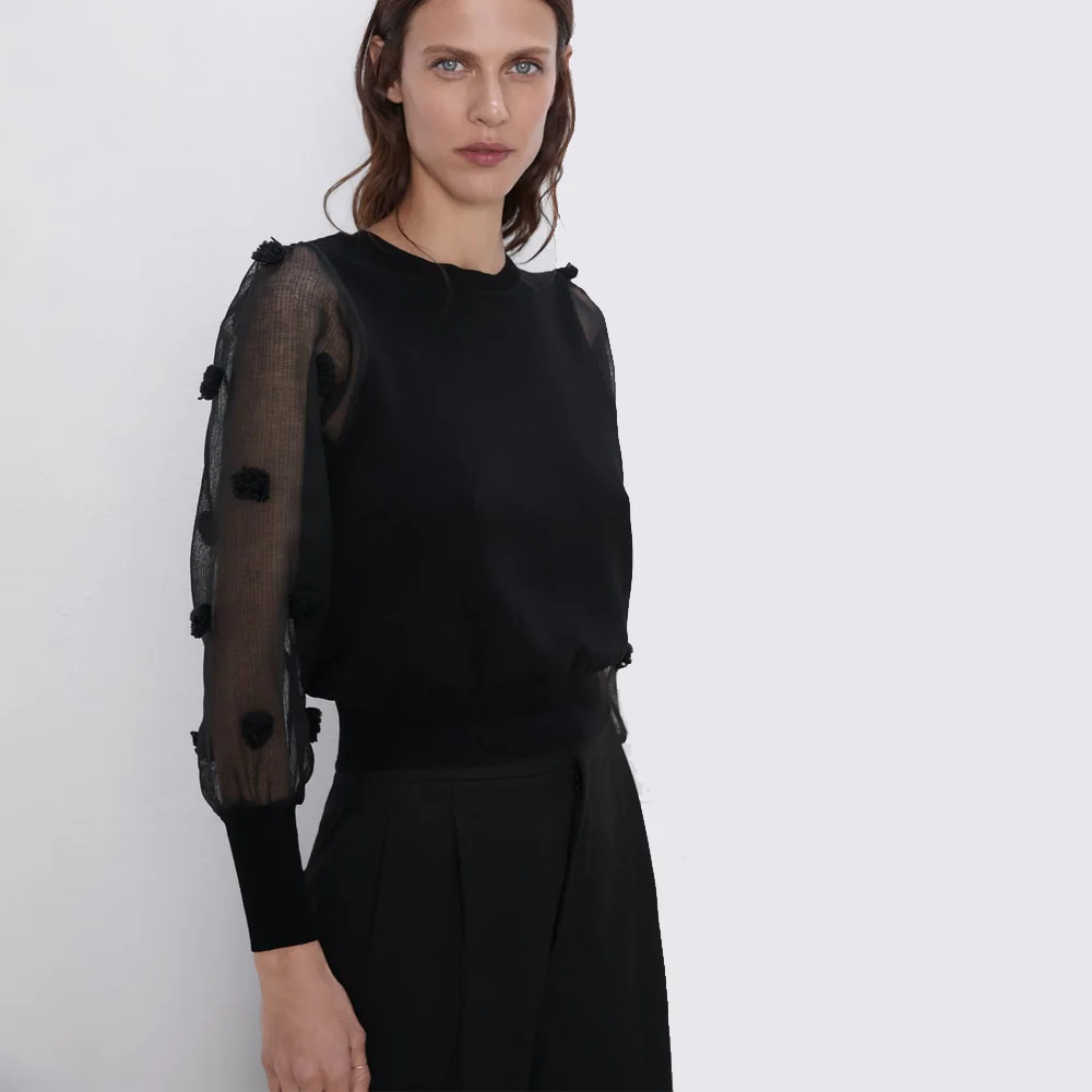 Женская приталенная рубашка ZA черная Повседневная с длинными рукавами для